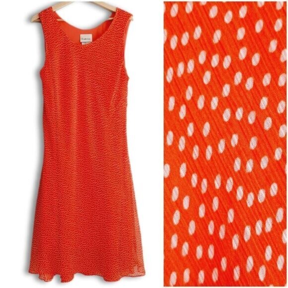 TRADITION Polka-Dot Sleeveless Flowy Midi Dress Orange & White Sz 18 - Picture 1 of 11